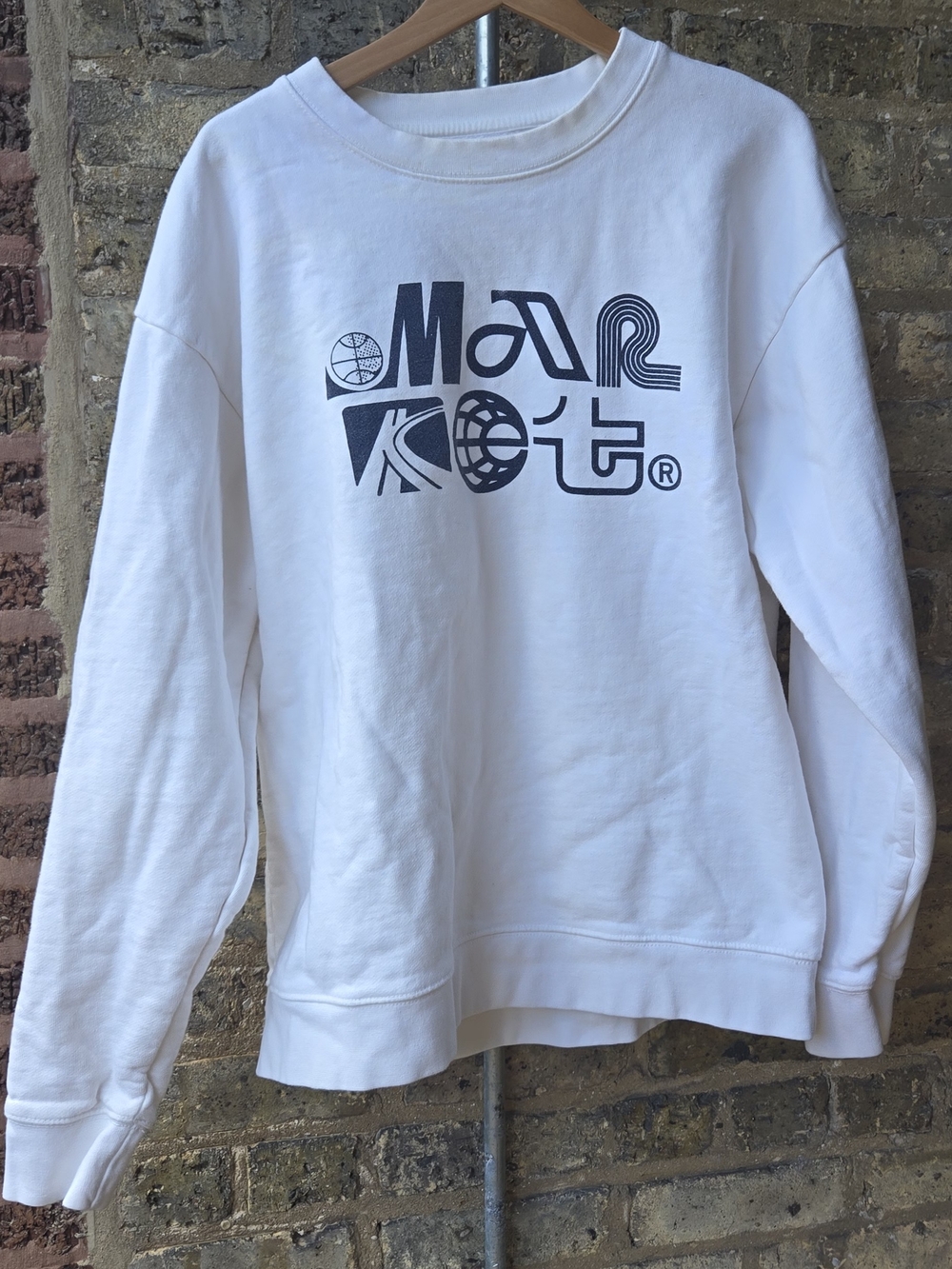 White Graphic Crewneck Sweatshirt with Navy Logo
